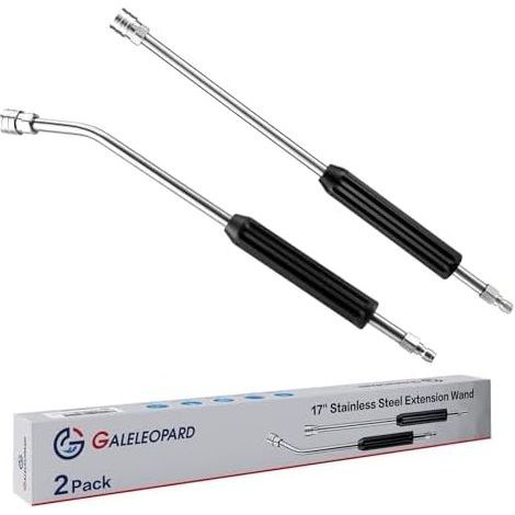 Set aus 2 Edelstahl-Verlängerungsschläuchen für Hochdruckreiniger, 43,2 cm lang, mit rutschfestem Griff, 6,35 mm Schnellanschlusslanze, 30° gebogener Düse und - (1/5)