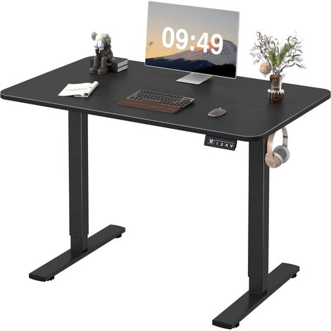 Devoko – Bureau assis debout électrique réglable 73-122 cm – Cadre en acier – Système anti-collision – Surface stratifiée résistante à l'eau – 100 cm, noir (1/5)