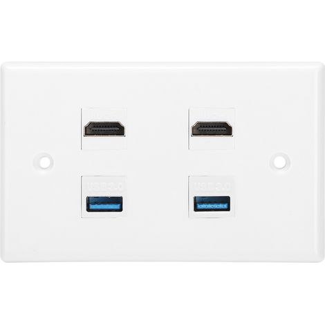 Plaque murale 2 HDMI femelle-femelle avec boucle, 2 USB avec boucle, panneau mural pour maison hôtel (1/5)
