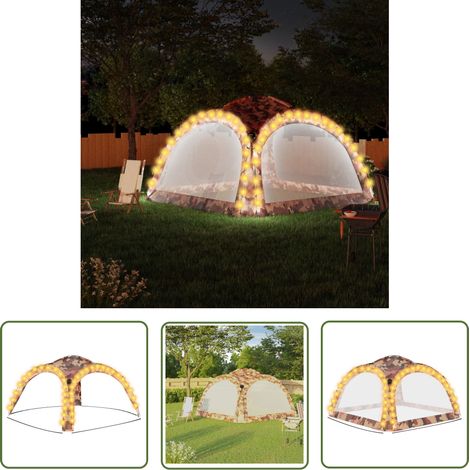 The Living Store Tente de réception avec LED et 4 parois 3,6x3,6x2,3m Camouflage - Tente De Réception - Abri Extérieur - Parasol - Jardin - Fête (1/5)