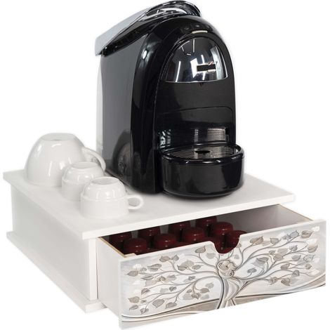 Lupia - Contenitore Porta Capsule e Cialde caffè Cassetto ORGANIZER White ALBERO ABBRACCIO 33x33 cm in legno per casa, cucina, angolo bar ufficio (1/4)