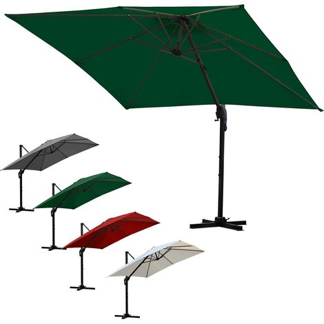 Randaco Ombrello offset inclinabile 300x300CM, ombrellone da giardino pieghevole, base trasversale girevole a 360° Protezione UV, Verde
