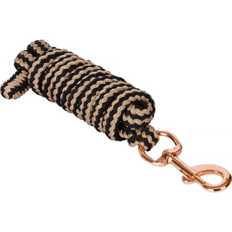 Lace Laisse de 2 m avec crochet panique et mousqueton pour cheval – Laisse de liaison dans différents designs élégants, laisse pour poney, âne, chèvre (noir/or rose, mousqueton) (1/5)