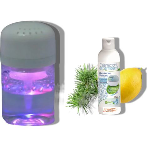 KIT COMPOSE D'UN PURIFICATEUR D'AIR PORTABLE ALIZE POUR VOITURE ET UN DESINFECTANT DYNAMISANT CONCENTRE 125ML (1/5)