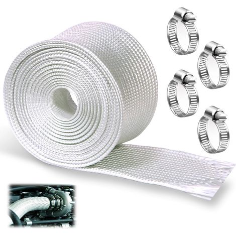 Gaine Haute Temperature 25 mm, 160 cm Tuyau D'échappement Isolé pour Générateur Gaine Thermique Flexible Echappement pour Roupe Electrogène de Secours, Chauffages, Echappement avec 4 Clips (1/5)