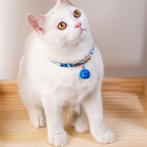 Collier pour chat de style japonais avec clochette – Collier réglable en toute sécurité pour chats (bleu) (1/5)