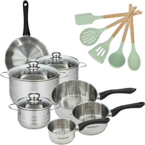 Lot de 1 poêle 20 cm, 3 Faitouts 16/20/24 cm et 3 Casseroles 12/16/20 cm Fackelmann Généva et 5 ustensiles Océan (1/5)