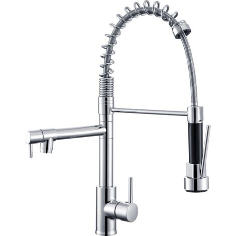 Grifo de cocina monomando con caño extraíble 360 ° giratorio Mezclador de Fregadero con 2 Tipos de Salida de Agua Grifo de Fregadero Monomando