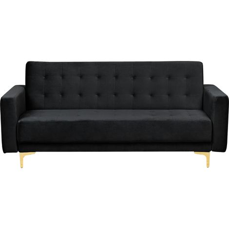 Modern 3 Seater Sofa Bed Black Velvet Reclining Tufted Aberdeen (1/5)