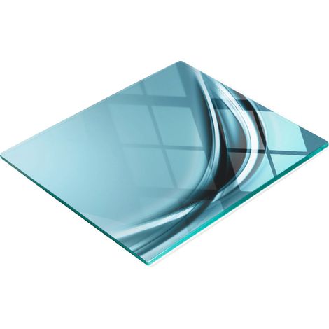 Tablero de vidrio templado con estampado abstracto azul decorativo de 60x52 cm.