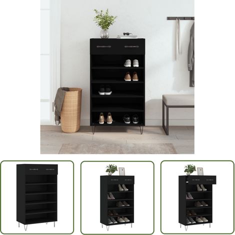 The Living Store Schuhschrank Schwarz 60x35x105 cm Holzwerkstoff - Schuhschrank - Garderobe - Einbauschrank - Regal - Wohnzimmermöbel (1/5)