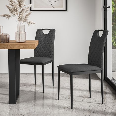 Set Of 2 Monza Fabric Dining Chair Modern Padded Seat Metal Legs Kitchen (Charcoal) (1/5)