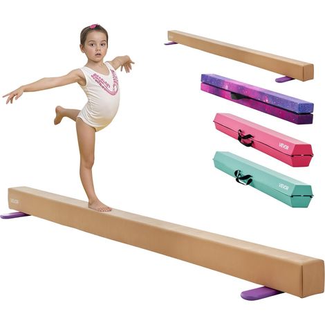 Schwebebalken Gymnastik Kinder klappbar 2,4 m, 158,7 kg belastbarer Gymnastikbalken mit rutschfesten Unterseiten, Balance Balken Balancierbalken mit Tragetasche & Holzkern für Fitnessstudio (1/5)