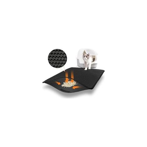 Tapis Litiere Chat pour Bac à Litière Chat et Toilette Chat, Katzenstreu Matte 75x55 cm, Imperméable Non Toxique Tapis de Litière pour Chat, Double Couche Tapis Chat Litiere (1/5)