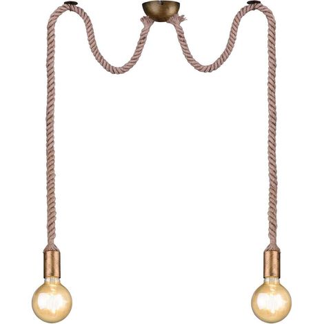 Lampada a sospensione doppia corda, metallo, ottone anticato, L 12 cm, Rope (1/5)