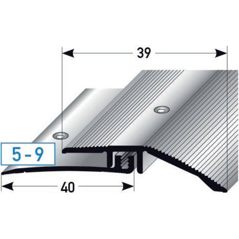Ausgleichsprofil / Anpassungsprofil Laminat "Kingston", für Höhe 5 - 9 mm, 39 mm breit, 2-teilig, Aluminium eloxiert, gebohrt-silber-1000