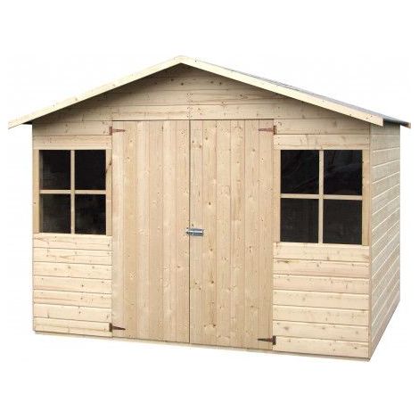 Décor Et Jardin – Abri de jardin bois LOPUN 270x180 cm – Surface utile 4,86 m² – Panneaux 12 mm pré-assemblés – Double porte pleine avec fenêtres (1/7)