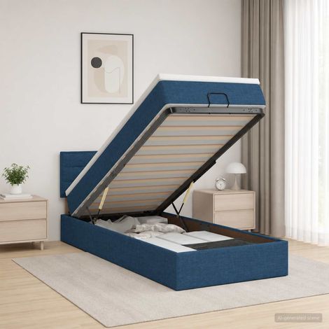 vidaXL Lit coffre avec matelas et LED Bleu 100 x 200 cm Tissu (1/5)