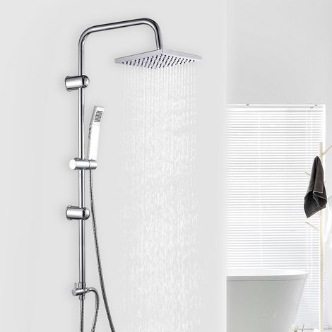 Bathroom Square Shower Mixer Set Twin Head Chrome Waterfall Riser Rail Hose NEW (1/5)