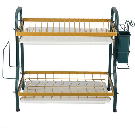 Égouttoir à vaisselle grande capacité, résistant à la rouille, moderne, à 2 niveaux avec plateau égouttoir pour plan de travail de cuisine (1/5)