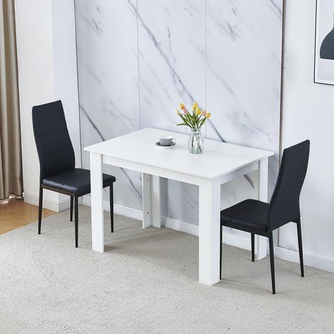 Dining Room Set, White Dining Table with Chairs, Table and Chairs for Living Room Home Kitchen (Table with 2 Chairs, Black Faux Leather) (1/5)