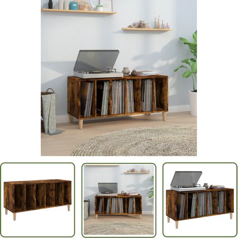 The Living Store Armoire à disques chêne fumé 100x38x48 cm bois d'ingénierie - Meuble À Disques - Armoire Vinyle - Rangement Musique - Étagère Disque - Support Tournivelle (1/5)