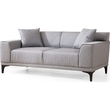 Canapé droit 2 places en tissu gris clair avec 2 coussin Tivano 163 cm (1/5)