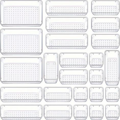 Lot de 25 Organisateurs de Tiroir 4 Tailles, Rangement Tiroir en Plastique Transparent Parfait pour Salle de Bain, Coiffeuse, Bureau, Cuisine, Outils et Maquillage (1/5)
