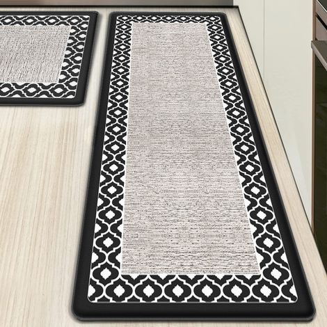 Thickened PVC kitchen floor mat, anti-fatigue, imitation Teslin double-frame mat, waterproof, oil-proof, non-slip leather - Black - 1 - 442401CM