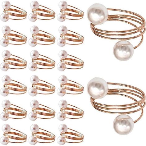 Lot de 20 ronds de serviette en or rose, ensemble de ronds de serviette en perles (1/5)