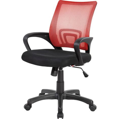 Dmora - Silla de oficina Dgell, Silla operativa de malla con reposabrazos, Asiento de oficina ergonómico, 59x54h90/100 cm, Negro y Rojo (1/3)