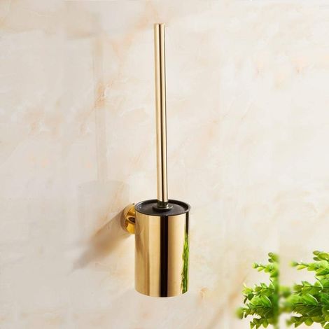 Cepillo para inodoro, herramienta de limpieza de baño de acero inoxidable dorado con soporte