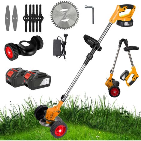 Tondeuse à gazon électrique sans fil 1500W, 12000 tr/min, pliable et réglable, Outils de taille de jardin avec 3 types de lames et 2 batteries (1/5)