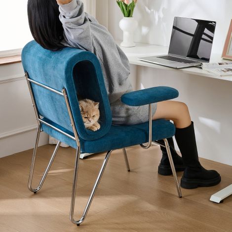Chaise de bureau avec couchage pour chat intégré – Chaise adaptée aux animaux, matériau résistant aux griffures, assise large, accoudoirs remplaçables, design ergonomique, couchage intégré au dossier,
