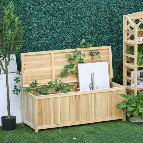 Banc rangement extérieur en sapin dossier jardin terrasse - Dimensions: 115x45x75cm - Couleur: Naturel