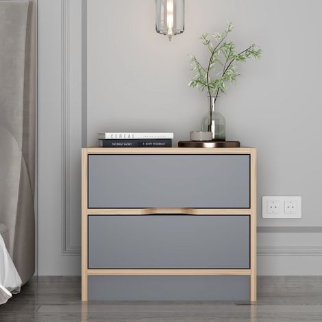 Comodino legno e grigio con 2 cassetti MOLDE (1/5)