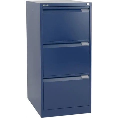 Bisley 3 Drawer Foolscap Filing Cabinet - Blue (1/3)