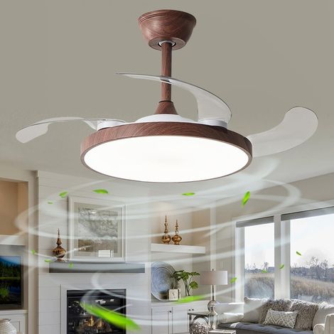 Ventilateur de plafond 95cm avec lumière et télécommande, Lampe de ventilateur de plafond à LED à intensité variable, 3 lames rétractables, 6 vitesses (1/5)