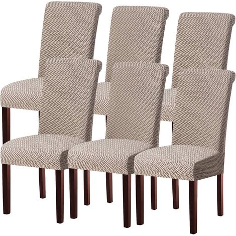 Stuhlhussen 6er Set, Stretch Jacquard, abnehmbar, waschbar, Khaki (1/5)