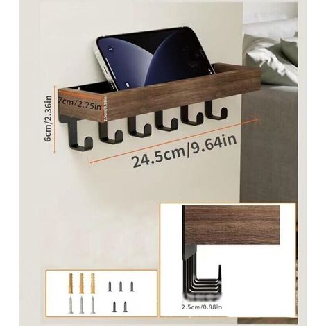 Porte-clés en bois - Étagère murale - Porte-clés - Étagères multiples - Organisateur de chambre - Bois - Marron