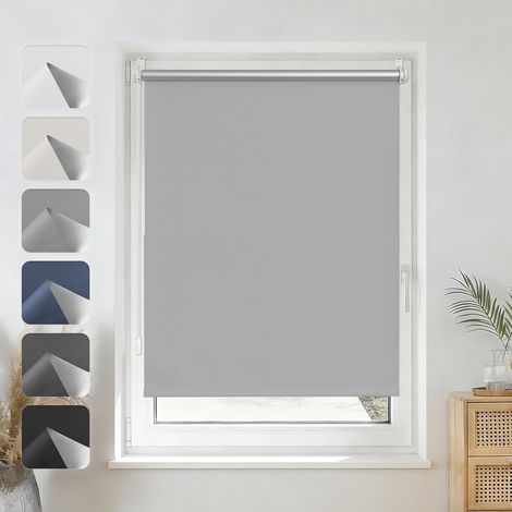 Store Enrouleur Occultant - 1 Unité - Tissu Gris Clair - Isolation Thermique 100% - Salon Chambre Bureau - 35 x 170 cm (1/5)