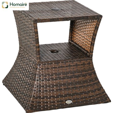 HOMAIRE Gartentisch Beistelltisch Sonnenschirmständer en polyrattan brun 54x54x55 cm pour jardin et terrasse