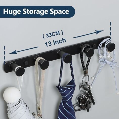Crochets pour Serviettes Porte Manteau Mural Porte Manteau Salle de Bain et Cuisine, Crochet à Visser Patère Murale avec 5 Crochets, Finition Noire Mate en Acier Inoxydable, EGYT1000B-5