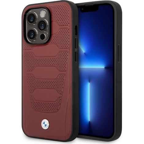 Étui BMW BMHMP14X22RPSR pour iPhone 14 Pro Max 6,7" bordeaux/bordeaux, motif sièges en cuir, compatible MagSafe