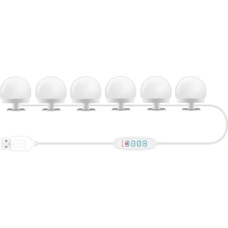 Miroir de maquillage lumineux USB, éclairage tricolore et à intensité variable, ampoule pour miroir de maquillage (lot de 6) - Crezuo