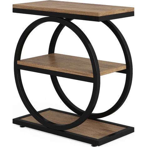 Table d'appoint à 3 niveaux avec plateau bois et cadre métal industriel (1/5)
