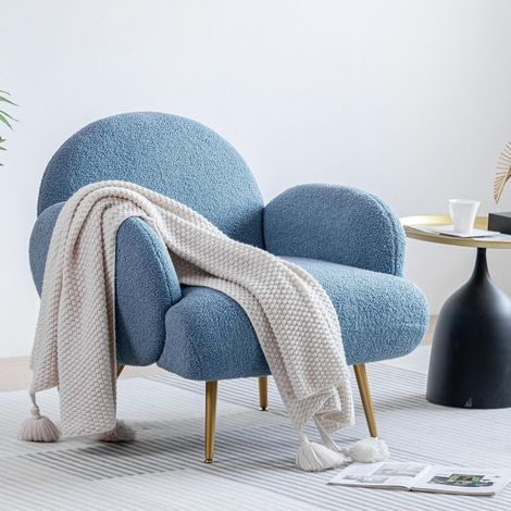 Loungesessel Teddy Stoff Blau mit Schwarzen Metallbeinen (1/5)