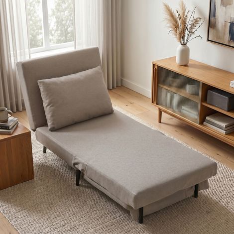 Fauteuil Convertible 1 Place, Fauteuil-Lit Clic-Clac 3 en 1 avec Dossier Réglable, Oreiller, Assise Large, Marron Clair (1/5)