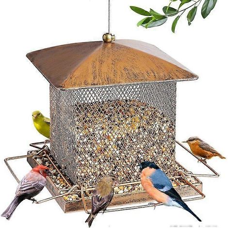 Mangeoire à oiseaux, mangeoire en métal robuste, modèle suspendu avec boucle, adaptée à une utilisation dans les jardins, les cours, etc., grande capacité de 3,5 lb. (1/5)