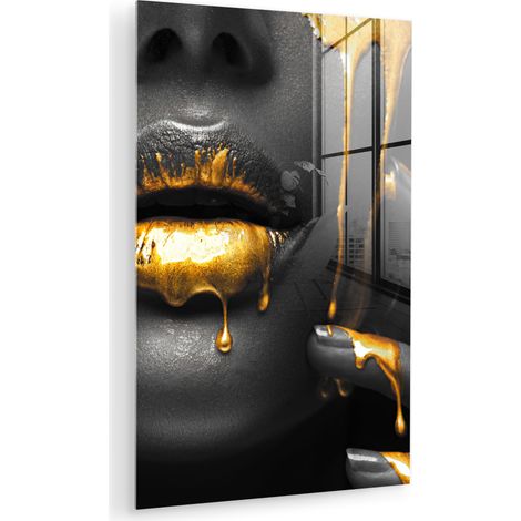 CUADRO DE METACRILATO Mujer - Negro - Oro - Cara - Labios Cuadros Para Dormitorio 60x90 (1/5)